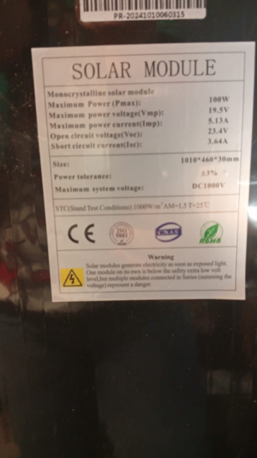 Panel solar monocristalino de 100w, Resistente a condiciones climaticas.