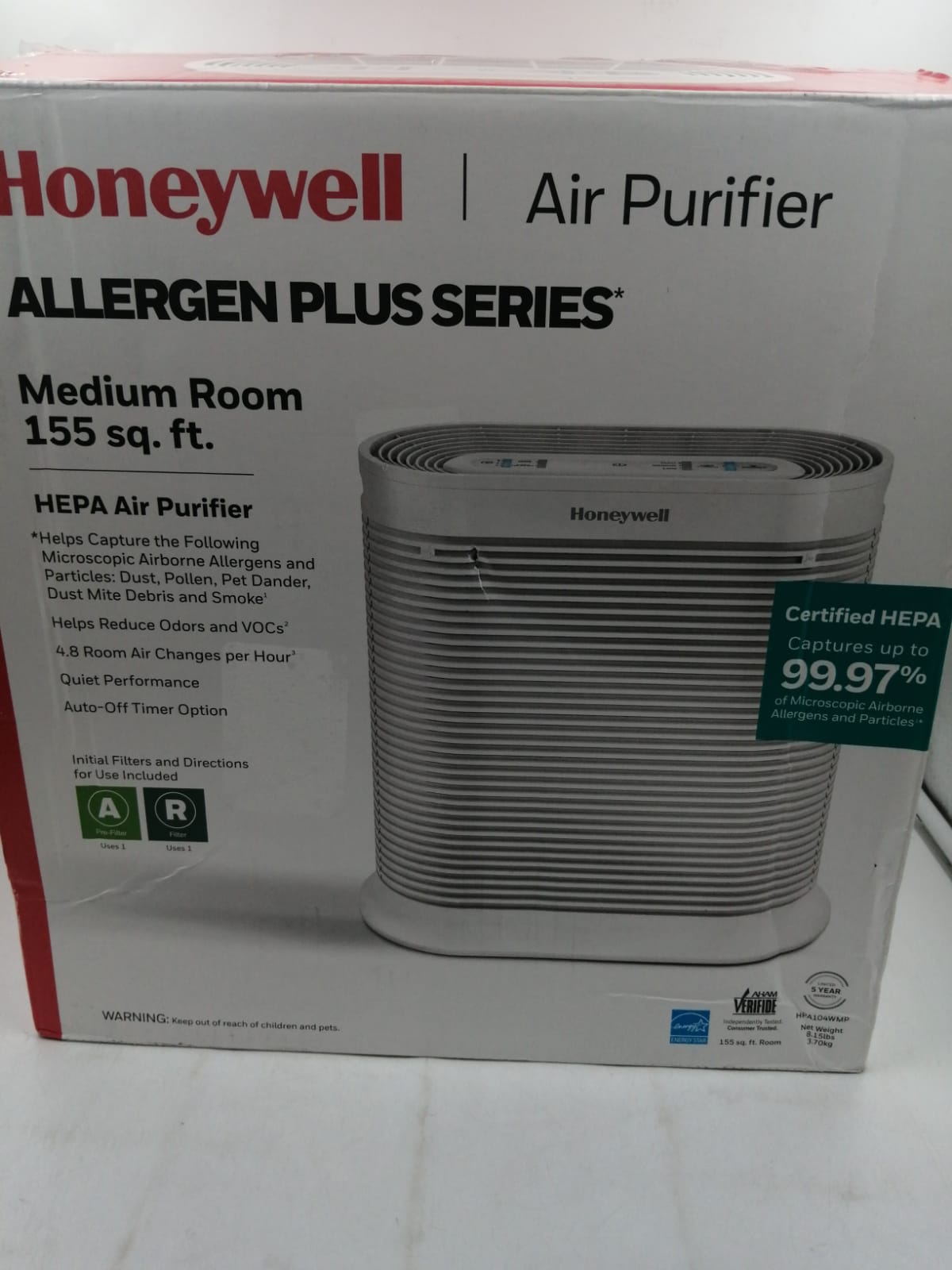 Honeywell AllergenPlus, Purificador de Aire, HEPA, Medium Room.