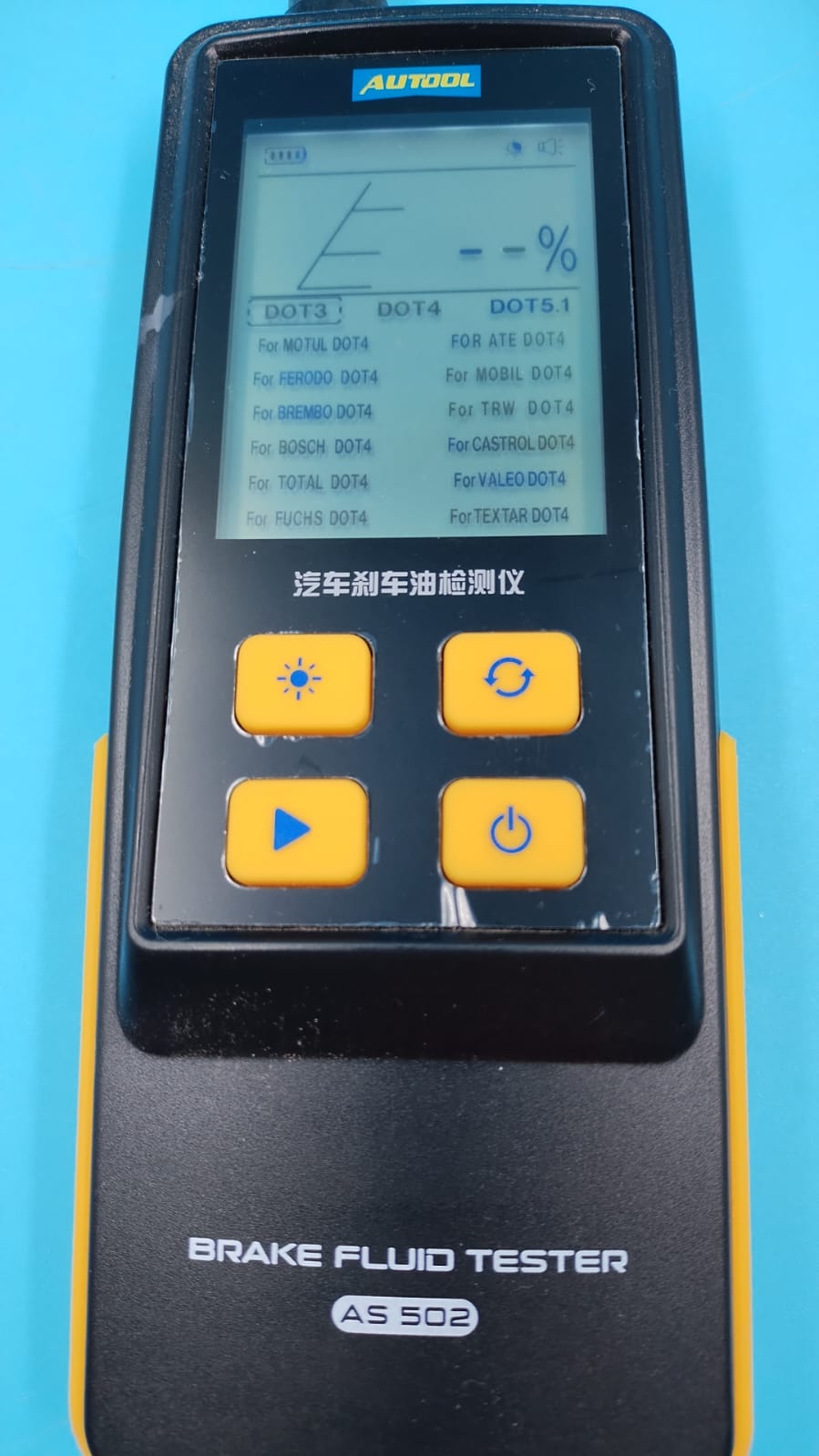 Comprobador de líquido de frenos AUTOOL AS502 para vehículos DOT3, DOT4 y DOT5.1.