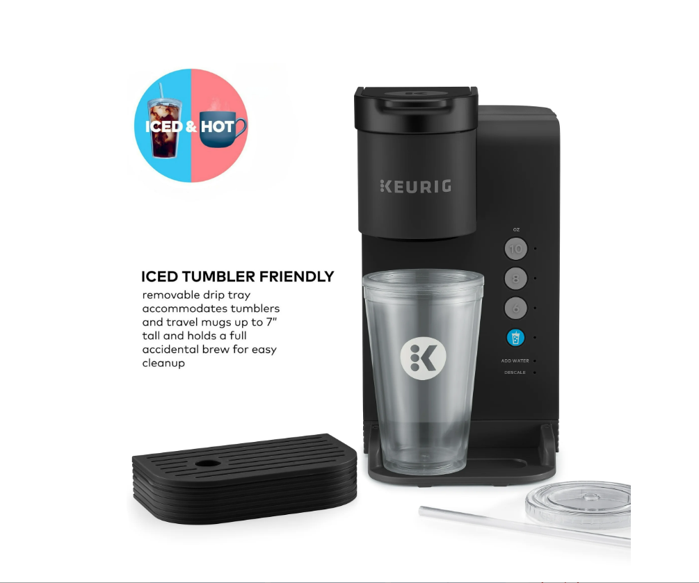 Cafetera Keurig, cápsulas K-Cup para café frío y caliente, negra.