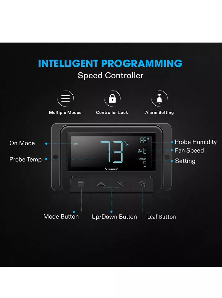 Ventilador para salas de cultivo controlador inteligente VIVOSUN 4" 134 CFM