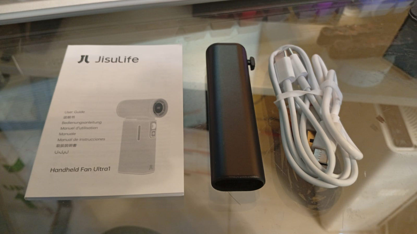 Ventilador turbo portátil de mano, Jisulife, recargable.(USADO)