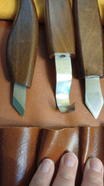 Kit de tallado en madera, 10 cuchillos, 11 cinceles, con bolsa (DETALLE USO)