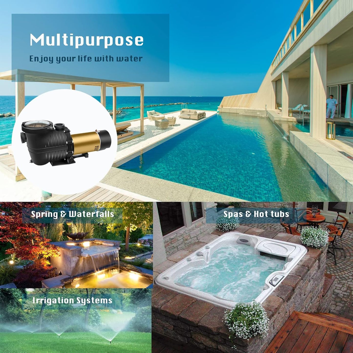 Pureby - Bomba De Piscina De 1.5 Hp, 115V, 42FT, autocebante.