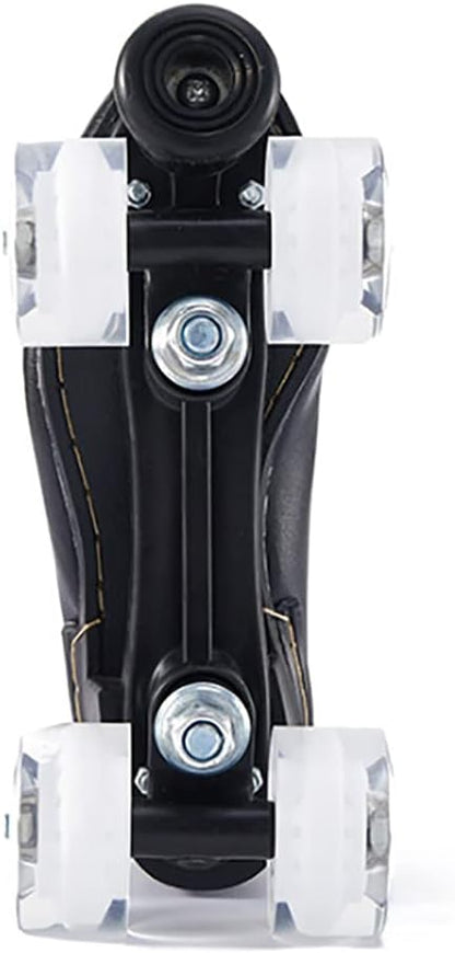 Patines de ruedas para mujer, de piel artificial, ajustables, doble fila, 4 ruedas