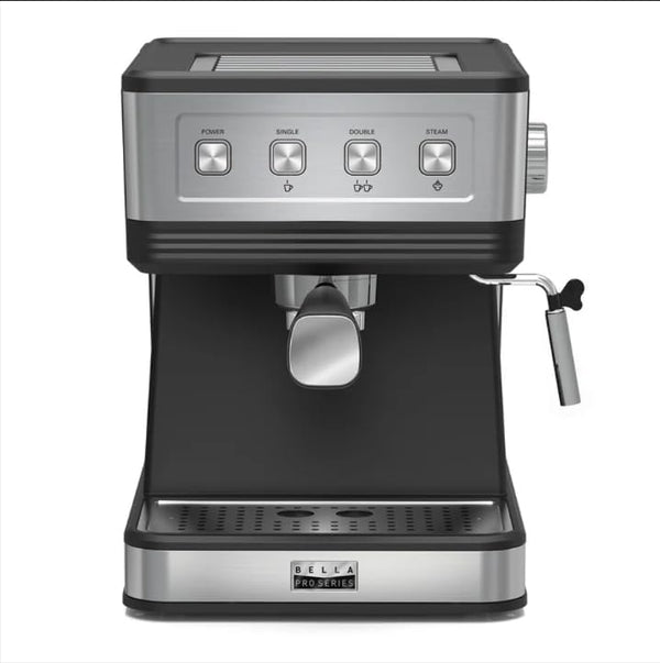 Cafetera de expreso con 20 barras de presión, acero inoxidable, Bella Pro.