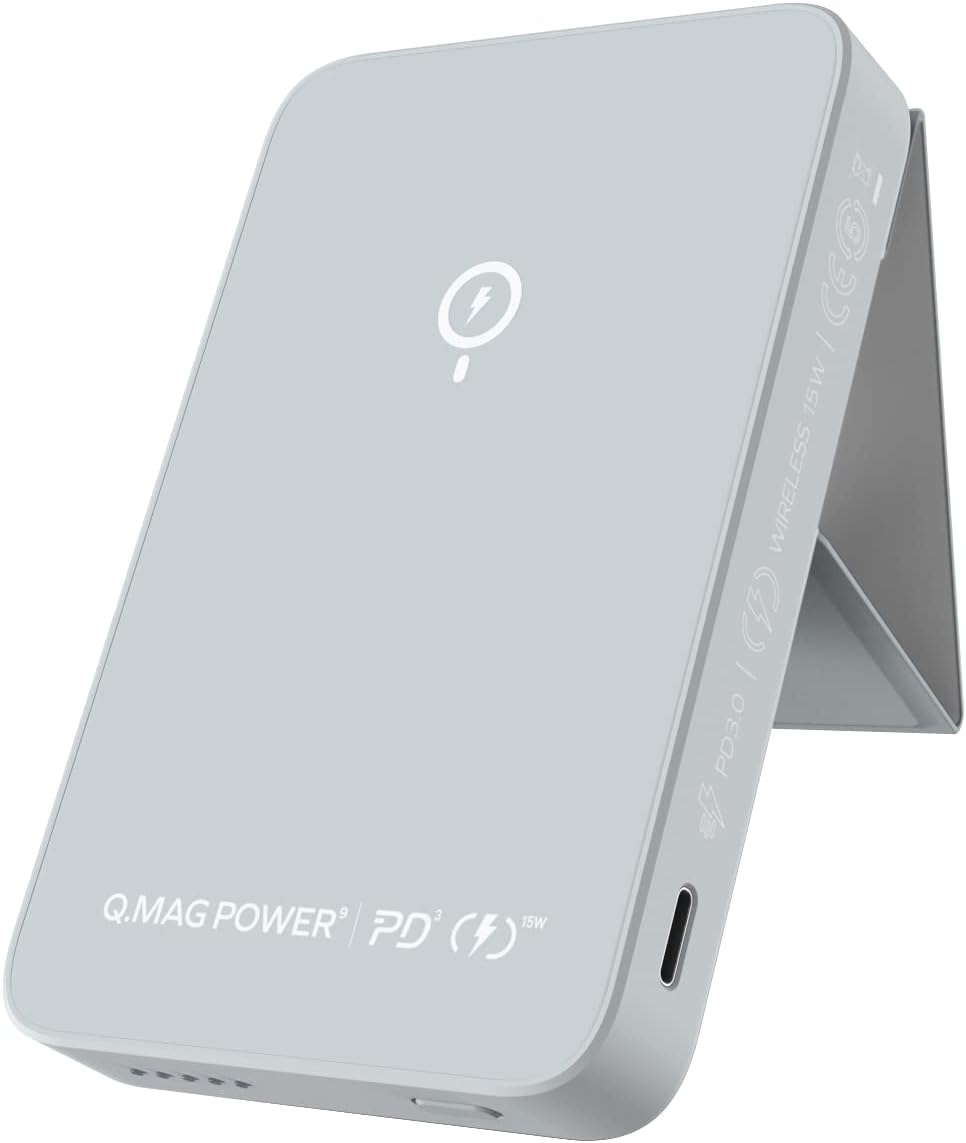 Batería inalámbrica magsafe, Q.Mag Power 9, con soporte. (GRIS)