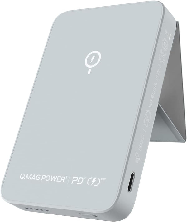 Batería inalámbrica magsafe, Q.Mag Power 9, con soporte. (GRIS)