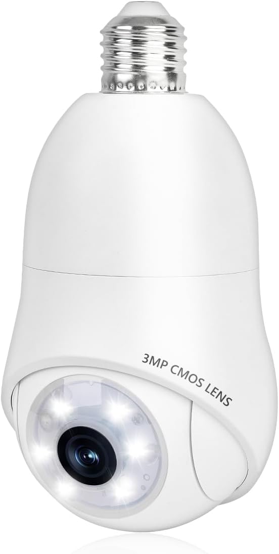 Cámara de seguridad con bombilla, 2K 360° Pan Tilt WiFi.