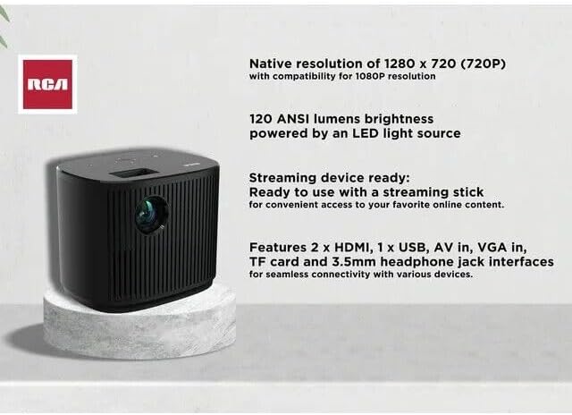 RCA Proyector de cine en casa 720P, 1280 x 720 (720P), tecnología LCD de 4"