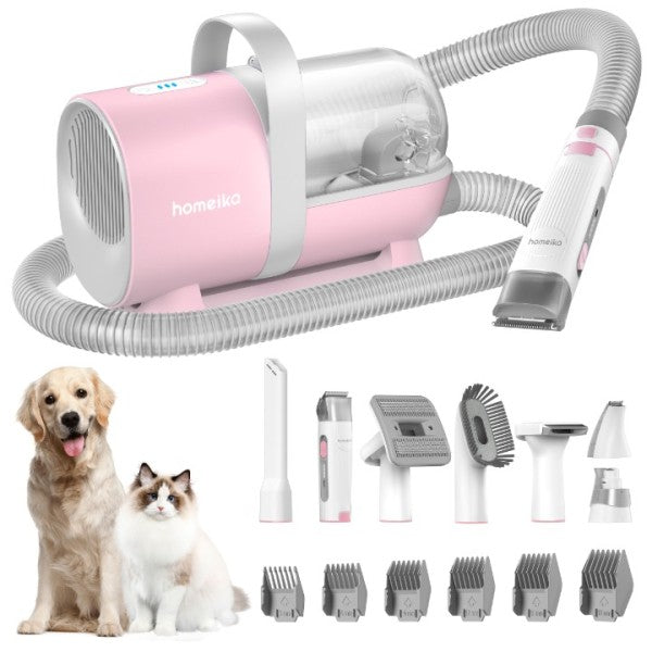 Kit de aseo para mascotas Homeika H017, Aspiradora y cortadora Rosa