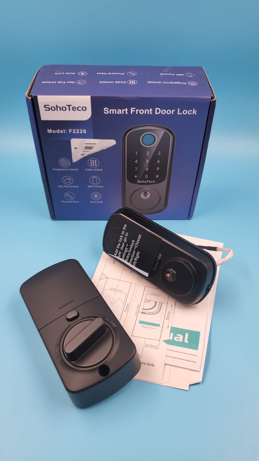SohoTeco - Cerradura de puerta con huellas dactilares para frontal, color negro
