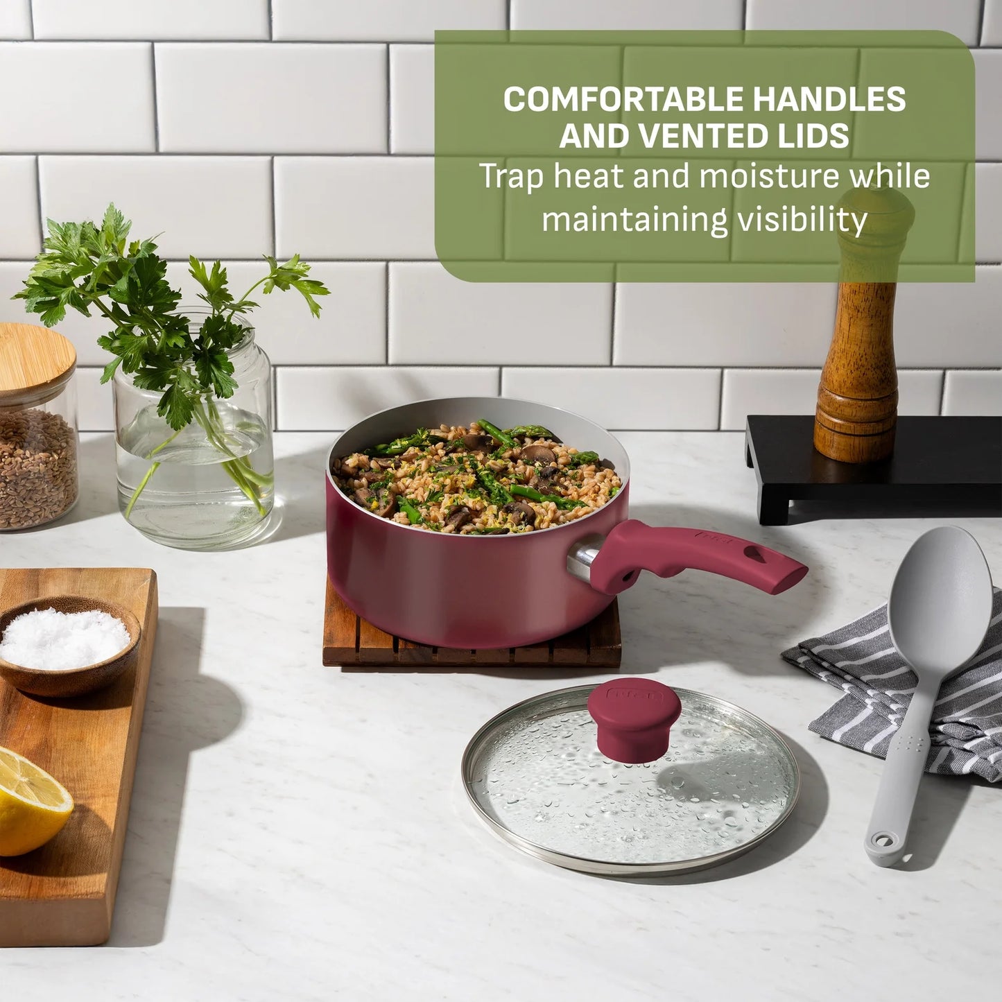 T-fal Kitchen Solutions Cerámica, Utensilios de Cocina de 22 Piezas, Rojo