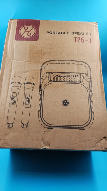Máquina de karaoke Bluetooth JYX T26-T, Con 2 micrófonos inalámbricos.