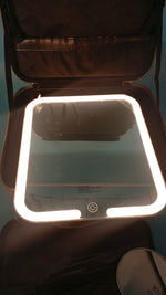 Estuche de maquillaje con espejo y luz, Momira, divisores ajustables.