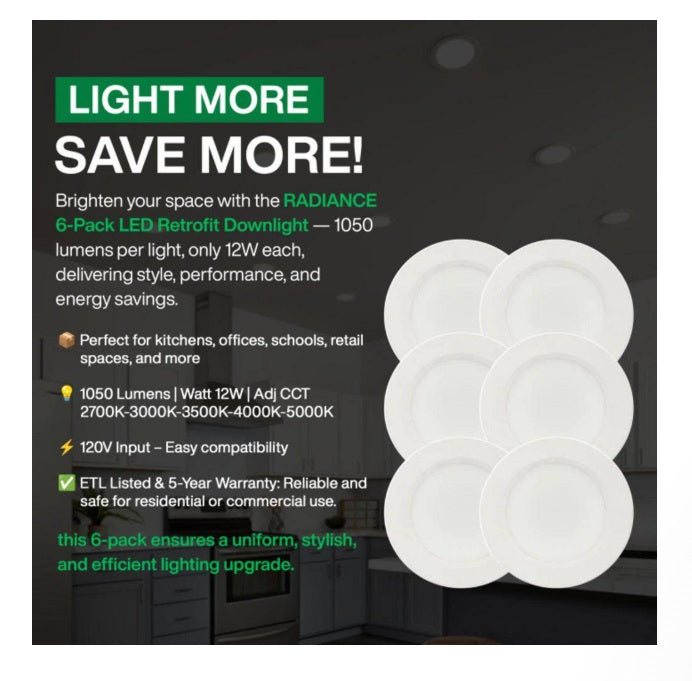 Luces Iluminación LED empotrada Amico de 5/6 pulgadas y 5 CCT 12 pack