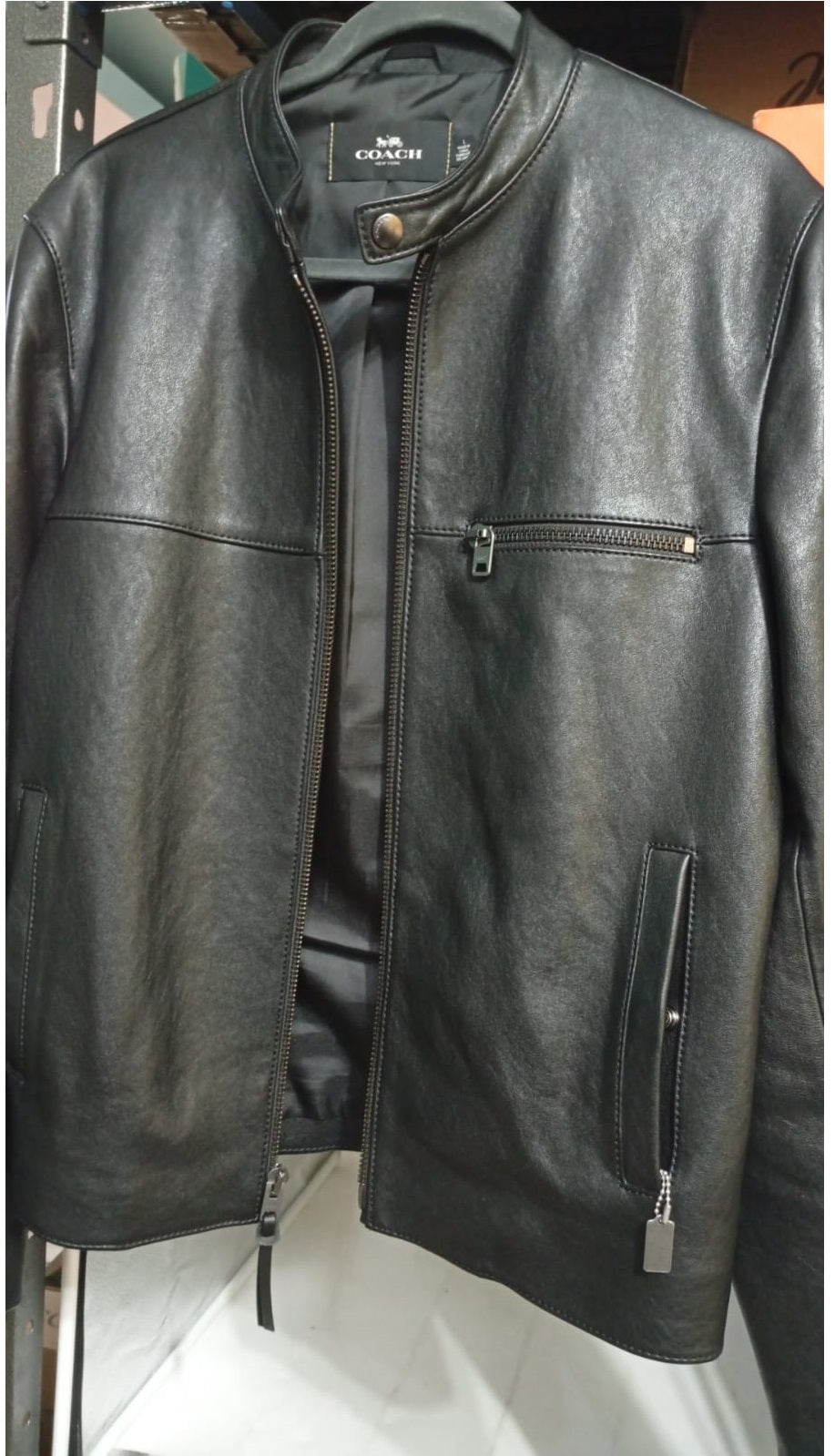 Chaqueta de cuero, de corredor, COACH original, negro (USADA).