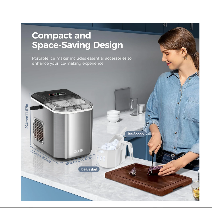 Máquina de hielo de encimera,  2 tamaños de cubitos, (USADO).