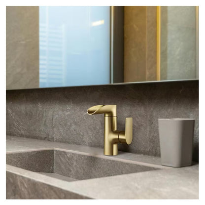 Grifo para baño  Waterfall de una manija y un solo orificio, de arco bajo