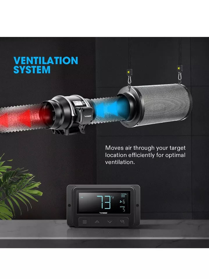 Ventilador para salas de cultivo controlador inteligente VIVOSUN 4" 134 CFM
