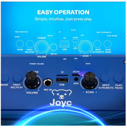 Máquina de karaoke JOYC, 2 micrófonos inalámbricos y luces RGB
