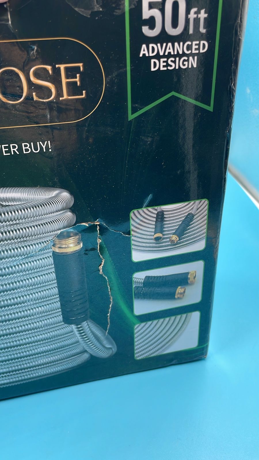 Manguera de jardín de acero inoxidable de 50 pies con boquillas de 10 funciones.