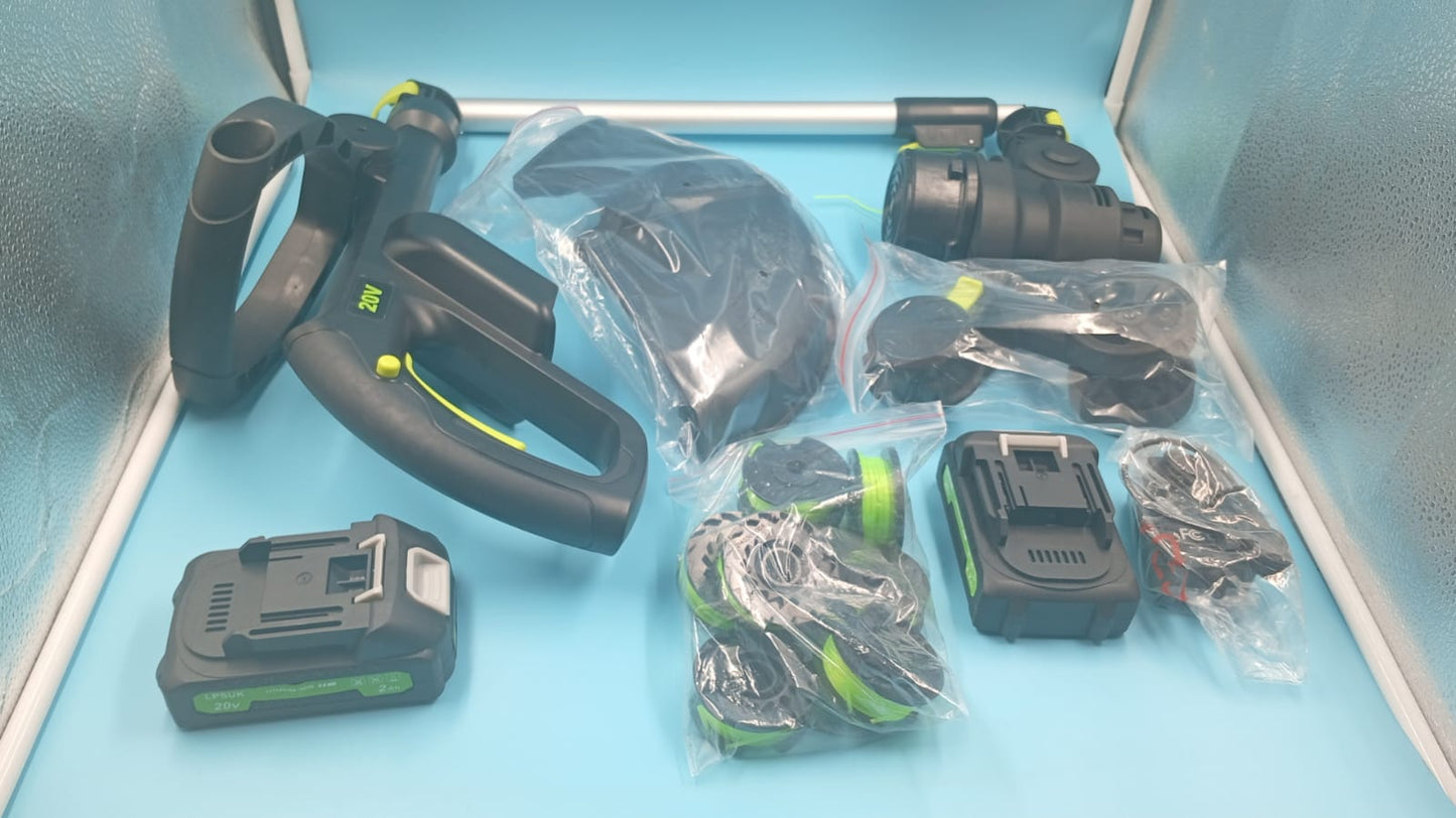 Recortadora inalámbrica de 20 V, 2 baterías 2.0 Ah, cargador rápido.