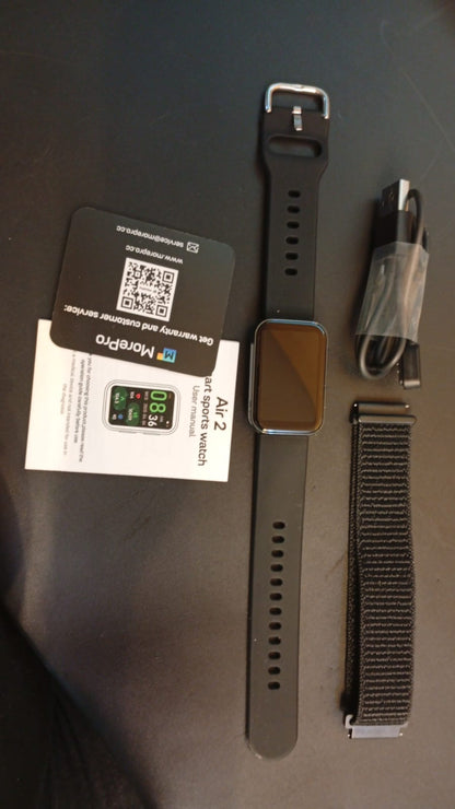 Reloj inteligente, IP68 impermeable, fitness tracker, MorePro AIR2. (NEGRO)