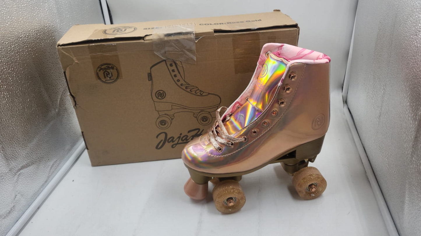 Patines de doble fila para adulto, rose gold holográficos, Talla 24.5.