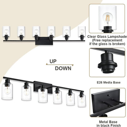 Lampara Vinluz Lineal, 6 Focos, Negro Matte, Para Tocador, De Pared.