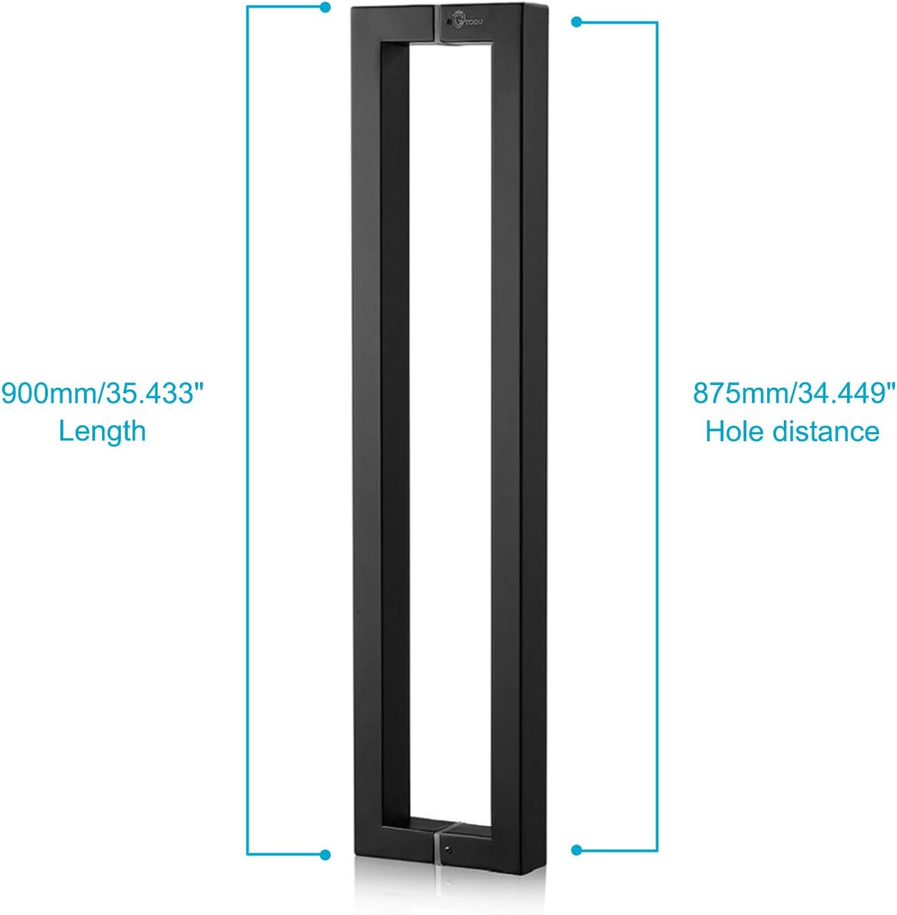 Manija de puerta retangular, acero inoxidable, negro matte.