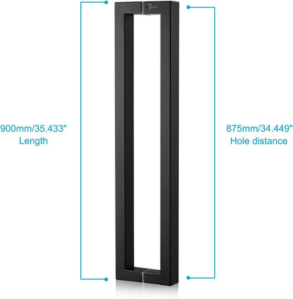Manija de puerta retangular, acero inoxidable, negro matte.