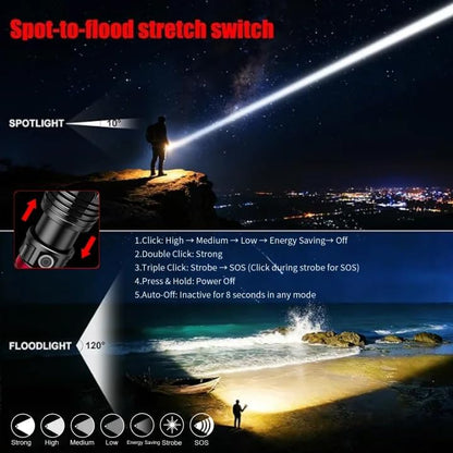 Linterna recargable Skyfire, alta luminosidad, 40000 mAh, Correa y Lente.