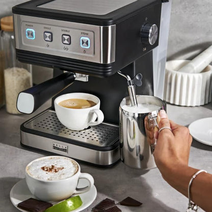 Cafetera de expreso con 20 barras de presión, acero inoxidable, Bella Pro.