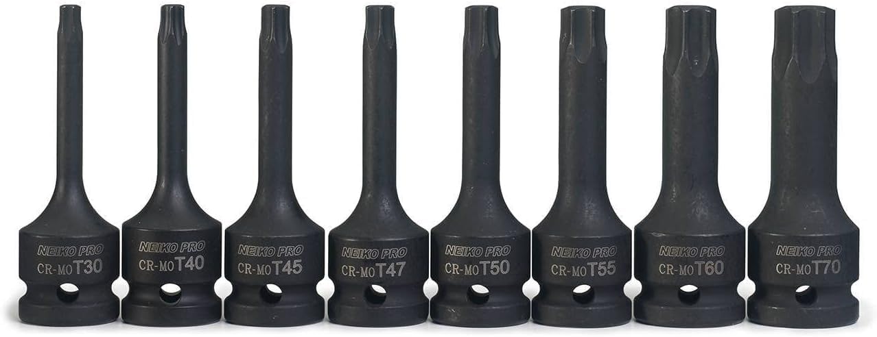 Kit de llaves Torx Star de 1/2", 8 piezas, T30 a T70, CR-MO(DETALLE)