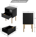 Mesa Auxiliar Moderna Negra Y Dorada Con 1 Cajón / Entrepaño