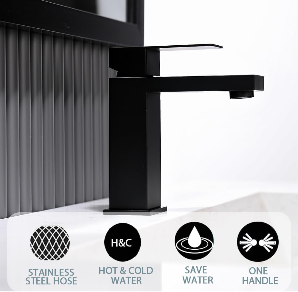 Grifo para lavabo de baño Vsunhoo negro mate con desagüe