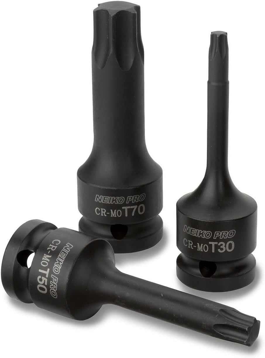 Kit de llaves Torx Star de 1/2", 8 piezas, T30 a T70, CR-MO(DETALLE)