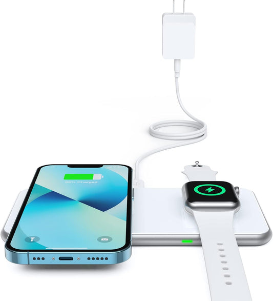 Cargador inalámbrico 2 en 1, de 15 W para iPhone y AirPods (USADO).