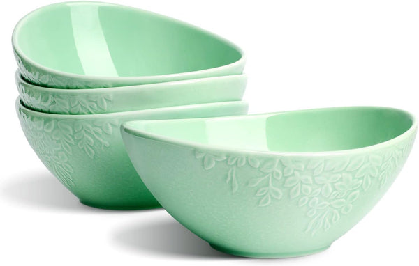 Cuencos Porcelana 18oz Ensalada Juego 4 Verde Toptier