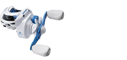 Carrete de pesca para zurdos, KastKing Centron Lite, blanco.