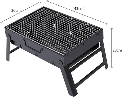 Asador de carbón portátil, plegable de acero inoxidable, uso exterior.