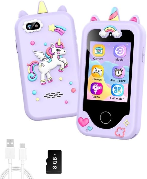 Teléfono infantil para niñas, de 3 a 8 años, táctil, cámara dual 8G.