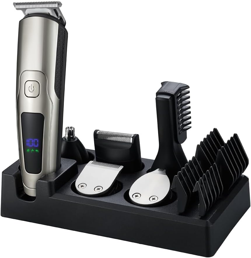 Juego de recortadora de barba eléctrica 6 en 1 para hombres.