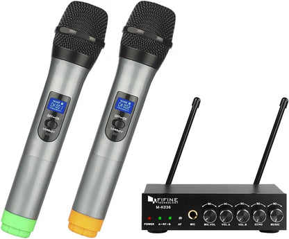 Micrófono de Mano Fifine K036, inalámbrico, de Doble Canal UHF