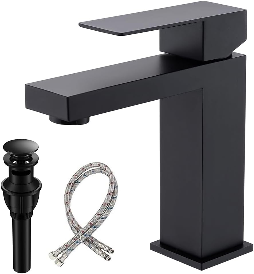 Grifo para lavabo de baño Vsunhoo negro mate con desagüe