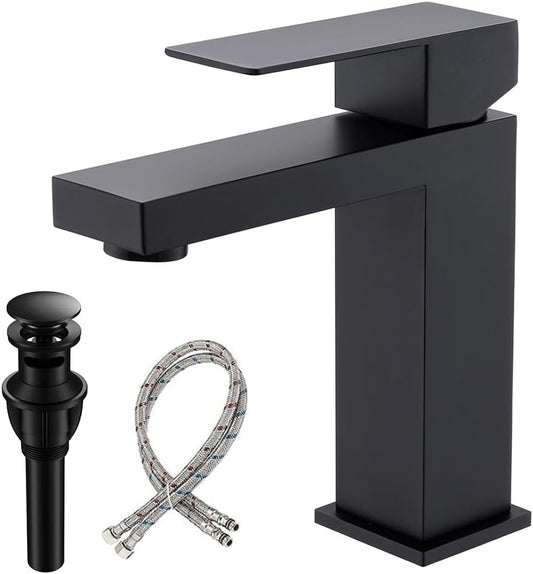Grifo para lavabo de baño Vsunhoo negro mate con desagüe