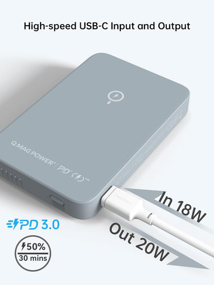 Batería inalámbrica magsafe, Q.Mag Power 9, con soporte. (GRIS)