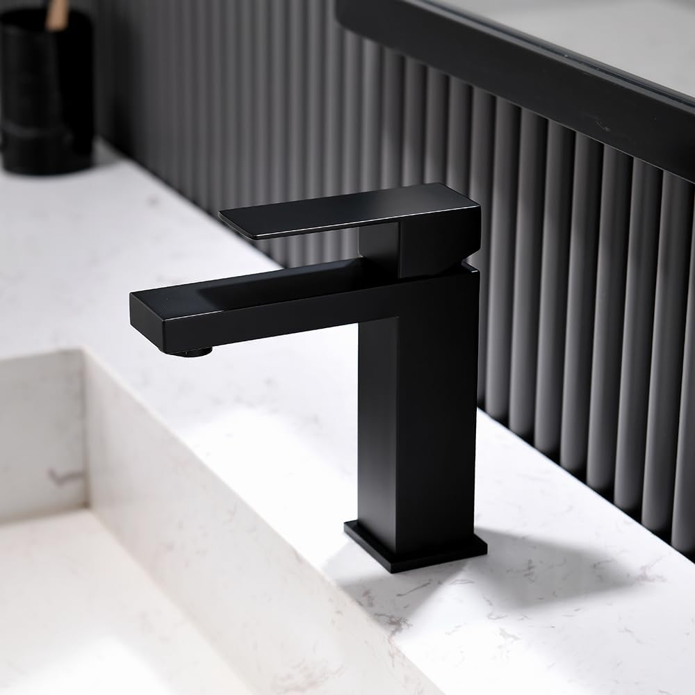 Grifo para lavabo de baño Vsunhoo negro mate con desagüe