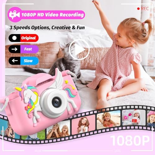 Juguete cámara para niños 1080P HD unicornio